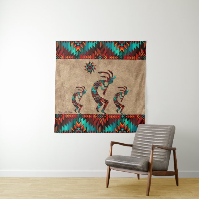 Trois Tapisseries Kokopelli Sud-Ouest (En situation)