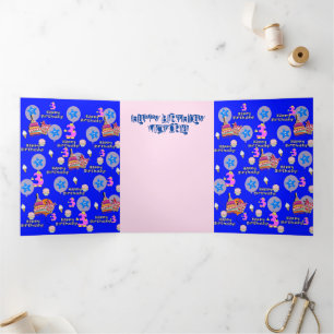 Trois Volets Bonne 3e carte d'anniversaire, #3 Bleu d'anniversa