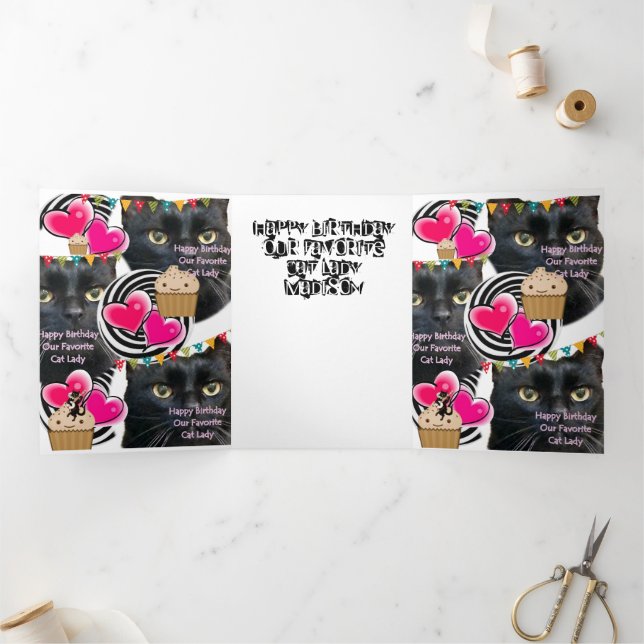 Trois Volets Bonne carte de dame de chat d'anniversaire, dame d (Intérieur)
