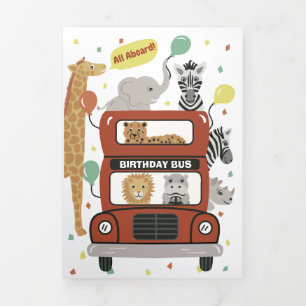 Trois Volets Bus et Animaux Tri-fold Carte d'anniversaire avec