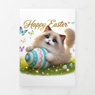 Trois Volets Carte De Voeux Pâques Avec Chat Ragdoll