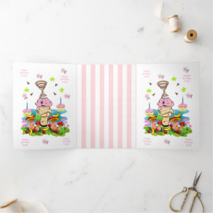 Trois Volets Carte triptyque FUN rose pour gâteau d'anniversair