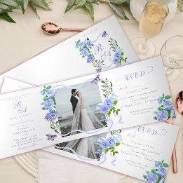 Trois Volets Faire-part de mariage photo monogramme ruban rose 