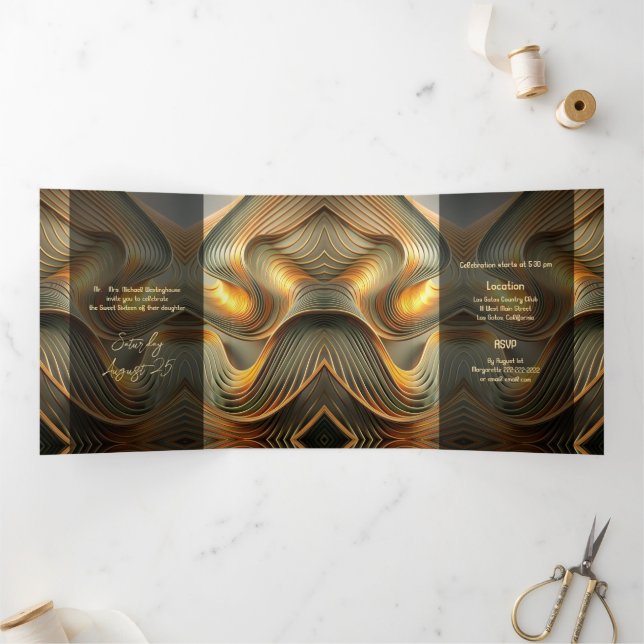 Trois Volets Flower Gold Sweet moderne 16 Party Invitation (Intérieur)