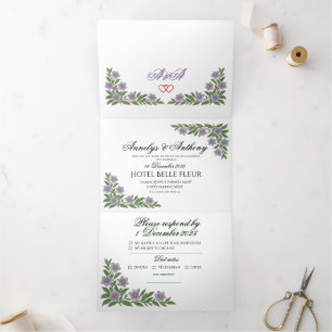 Trois Volets Invitation de mariage florale magnifique