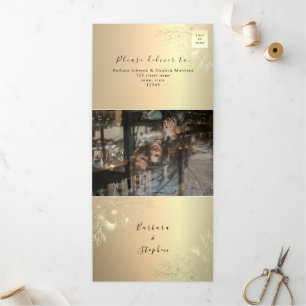 Trois Volets Invitation de mariage triptyque 3 en 1 en or