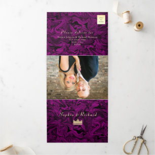 Trois Volets Invitation de mariage triptyque 3 en 1 violet avec