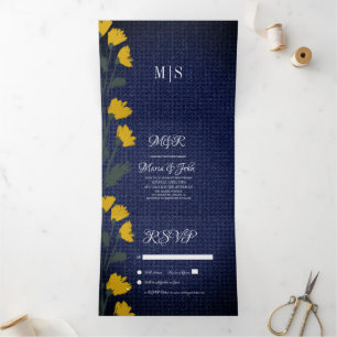 Trois Volets Invitation de mariage triptyque Denim & Wild Flowe