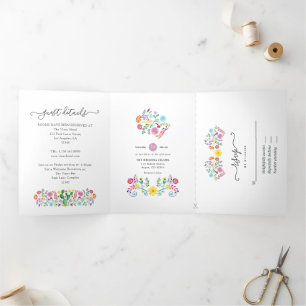 Trois Volets Invitation de mariage triptyque mexicaine florale