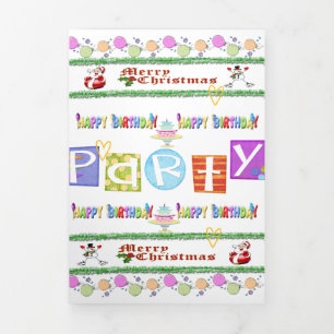 Trois Volets Joyeux Noël Joyeux Anniversaire Carte Tri-Fold