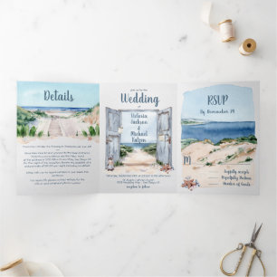 Trois Volets Nautical Beach Wedding Triplement Invitation