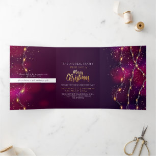 Trois Volets Neon en or violet Custom Noël nouvel an invitation