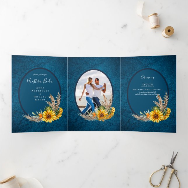 Trois Volets Nuestra Boda 6 pages Sunflower Mariage Invitation (Intérieur)