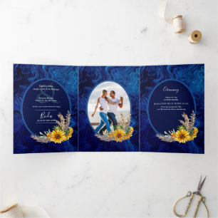 Trois Volets Nuestra Boda 6 pages Sunflower Mariage Invitation