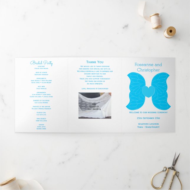 Trois Volets Programme de mariage Blue Angel Wings Coeur Design (Extérieur)