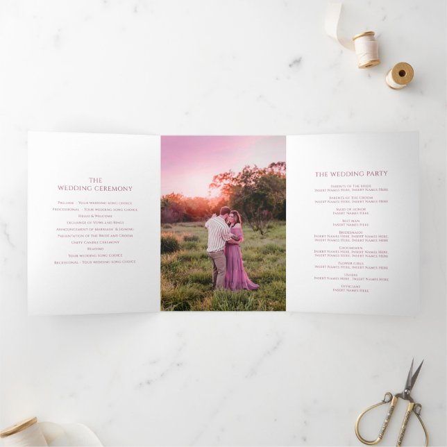 Trois Volets Programme de mariage Fers à Cheval Ruban rose phot (Intérieur)