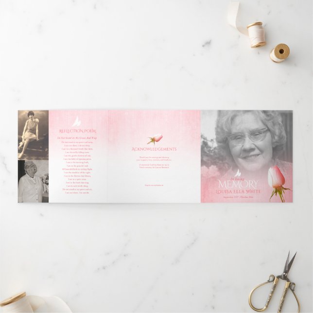 Trois Volets Programme funéraire ordre de service rose rose ros (Extérieur)