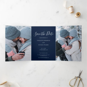 Trois Volets Script de 3 photos pour faire-part de mariage
