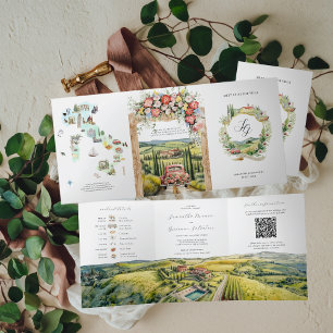Trois Volets Toscane Italie   Invitation de mariage illustrée 