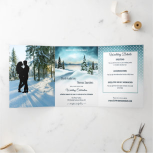 Trois Volets Winter Wonderland Mariage Photo Invitation