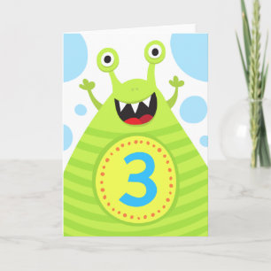 Troisième anniversaire drôle monstre vert carte de