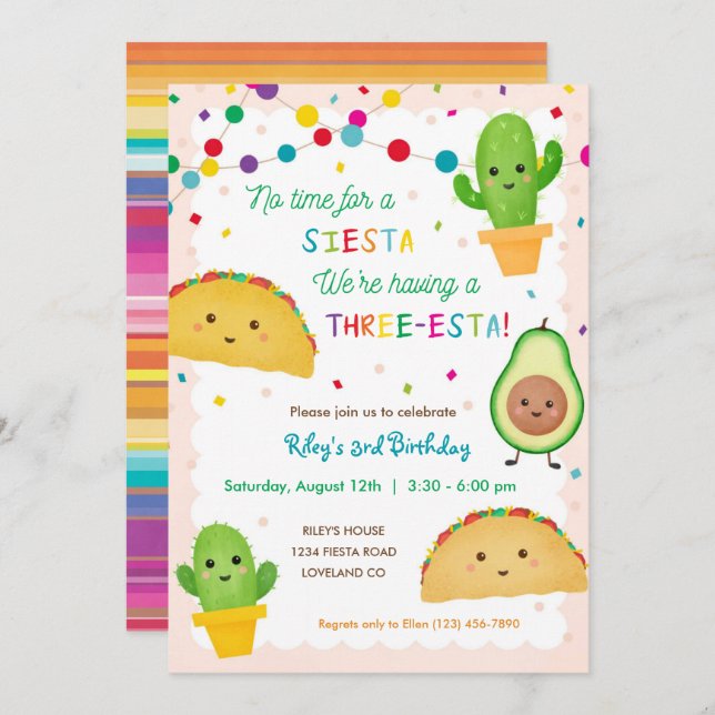 Troisième anniversaire Taco invitation thème - tro (Devant / Derrière)