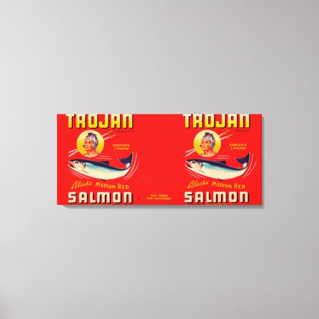 Trojan Brand Salmon Label- Red Canvas Print (Front)