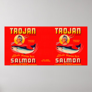 Trojan Brand Salmon Label- Red Poster