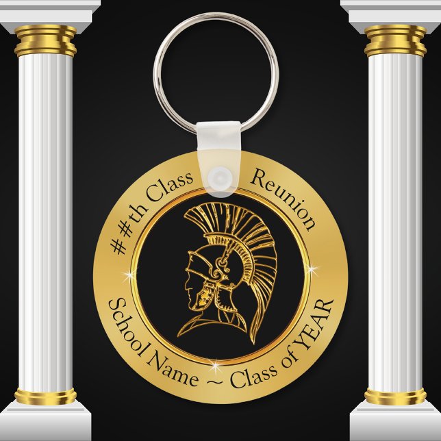 Trojan Class Reunion Keychains YOUR TEXT and COLOR (Trojan, Class Reunion Keychains. Trojan Party Favors. Trojan Keychains. Black and Gold Keychains.)