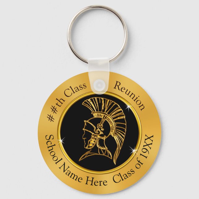 Trojan Class Reunion Party Favours, Black and Gold Keychain (Front)