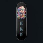*~* Troll AP89 Neon Black Initials Fun Flower Skateboard<br><div class="desc">(Search code AP89 for Troll items and AP88 for medieval theme items ) Easily Transfer to other Zazzle Products. BLACK background Skateboard. The NEON colours just pop Customize / Personalize your INITIALS / MONOGRAM. Cute funny Long Hair Troll . Bright RAINBOW neon colours. This is a Popular Trending design for...</div>