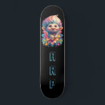 *~* Troll AP89 Neon Black Initials Fun Flower Skateboard<br><div class="desc">(Search code AP89 for Troll items and AP88 for medieval theme items ) Easily Transfer to other Zazzle Products. BLACK background Skateboard. The NEON colours just pop Customize / Personalize your INITIALS / MONOGRAM. Cute funny Long Hair Troll . Bright RAINBOW neon colours. This is a Popular Trending design for...</div>