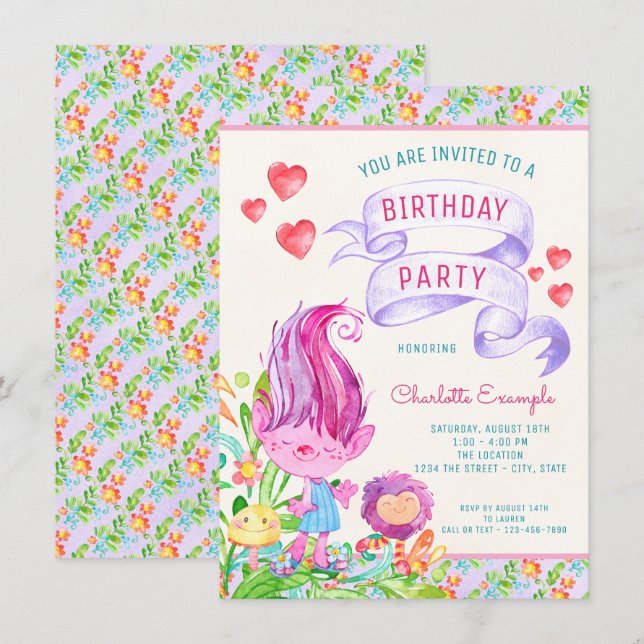 Troll Birthday Party Invitations (Front/Back)