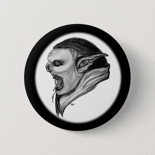 Troll black and white design 2 inch round button (Front)