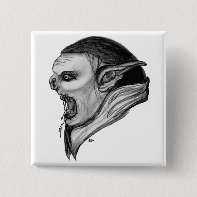 Troll black and white design 2 inch square button (Front)