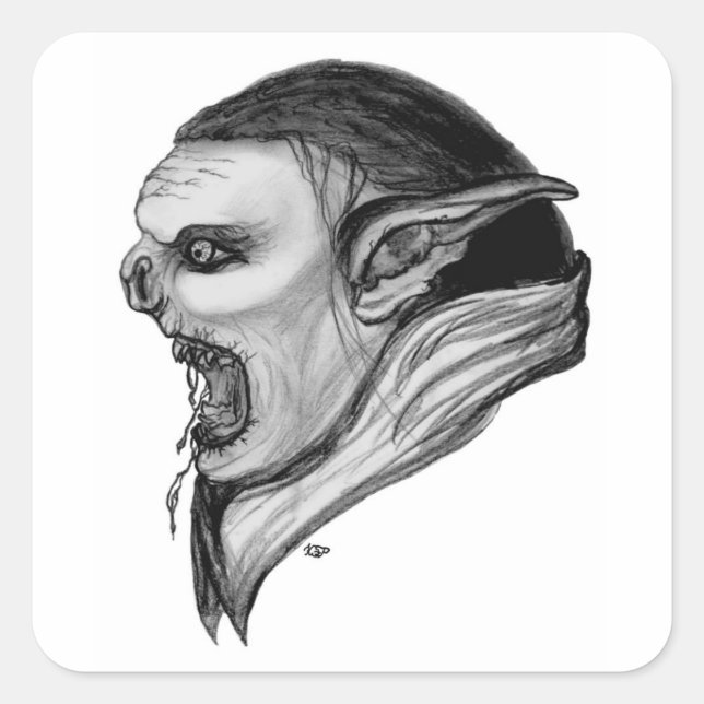 Troll black and white design square sticker (Front)