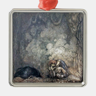 Troll Holding Child Metal Ornament