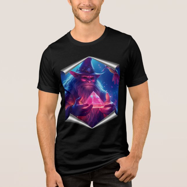 Troll With Glowing Glass Pyramid And Hummingbirds Tri-Blend Shirt (Front)