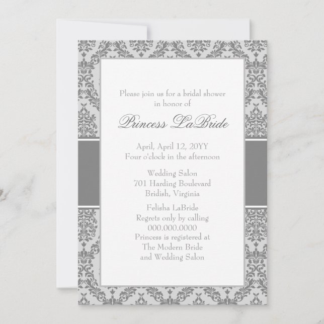 Trolley Grey Damask Invitation de la douche nuptia (Devant)