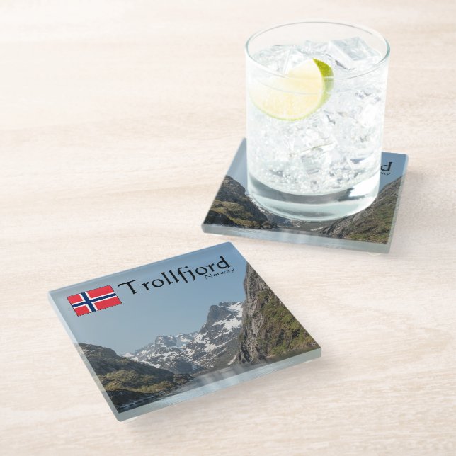 Trollfjord Lofoten Glass Coaster (Angled)