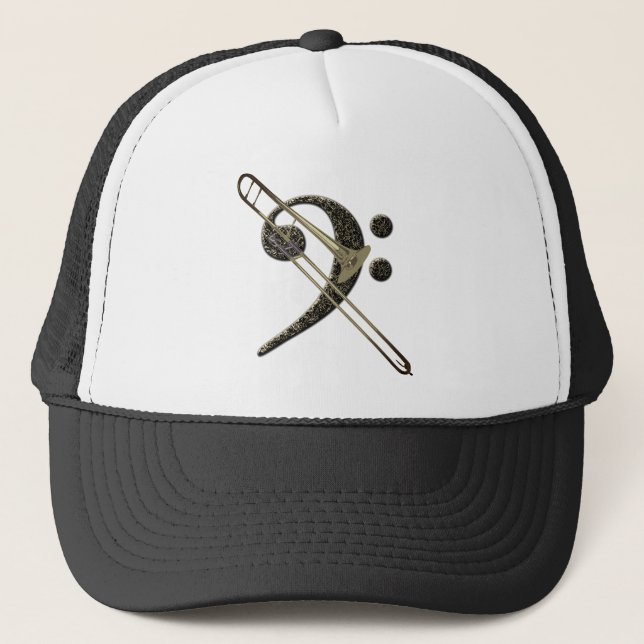 Trombone Bass Clef Music Instrument Baseball Trucker Hat (Front)