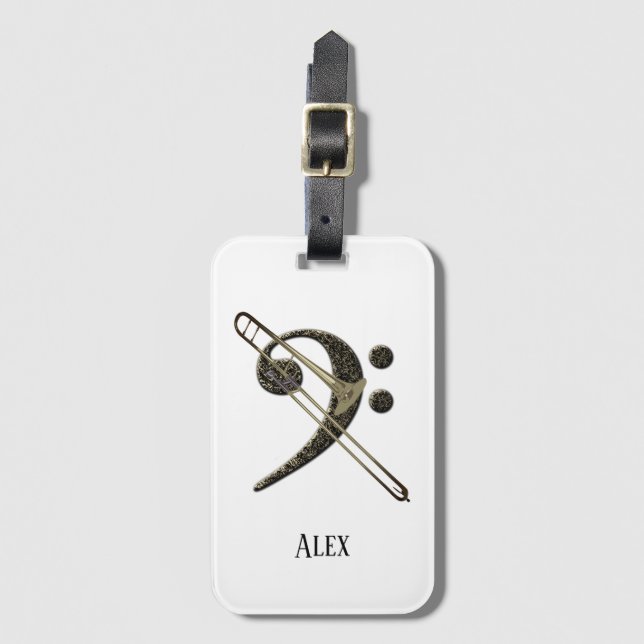 Trombone Bass Clef Music Instrument ID Luggage Tag (Front Vertical)