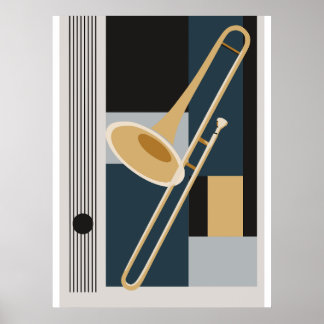 Trombone Bauhaus Print, Mid Century Modern Music A Poster