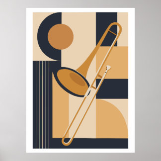 Trombone Bauhaus Print, Mid Century Modern Music Poster