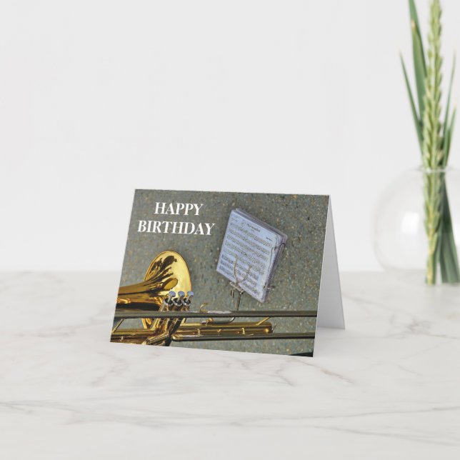 Trombone brass musical instrument birthday card (Front)