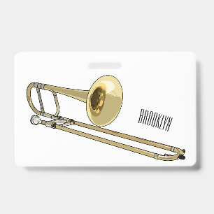 Trombone cartoon illustration badge