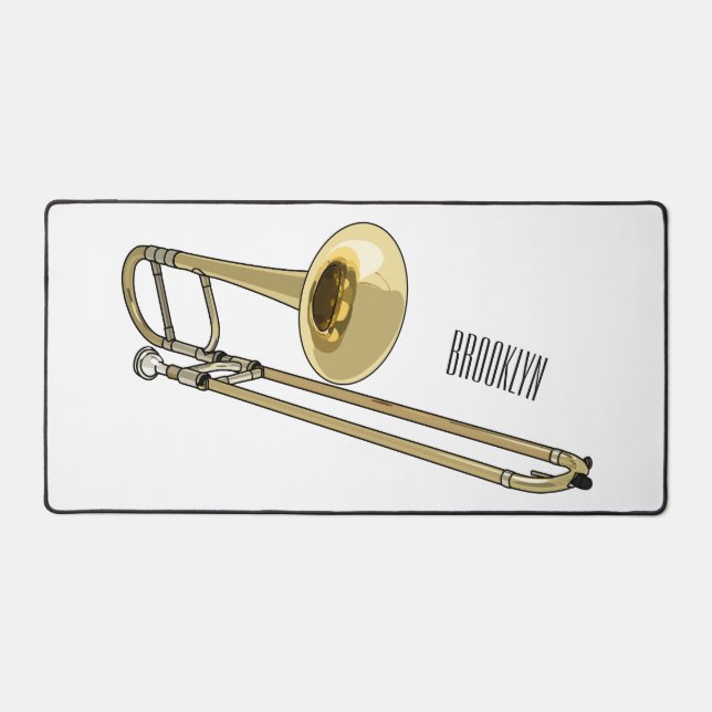 Trombone cartoon illustration desk mat (Front)
