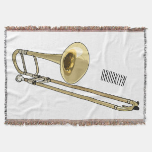 Trombone cartoon illustration throw blanket