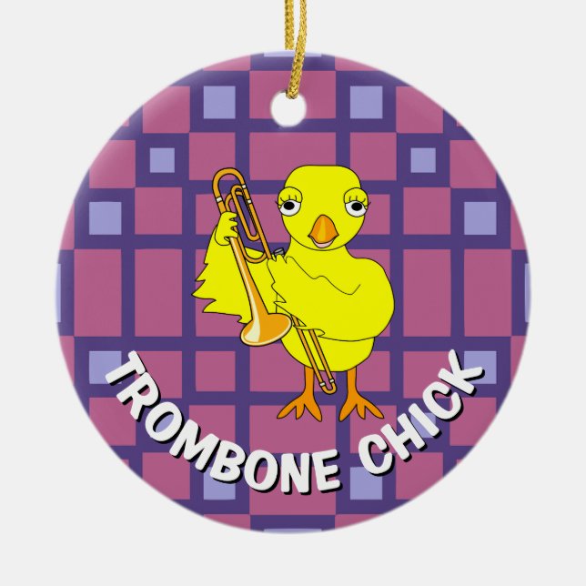 Trombone Chick Ceramic Ornament (Front)