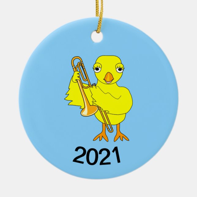 Trombone Chick Ceramic Ornament (Front)